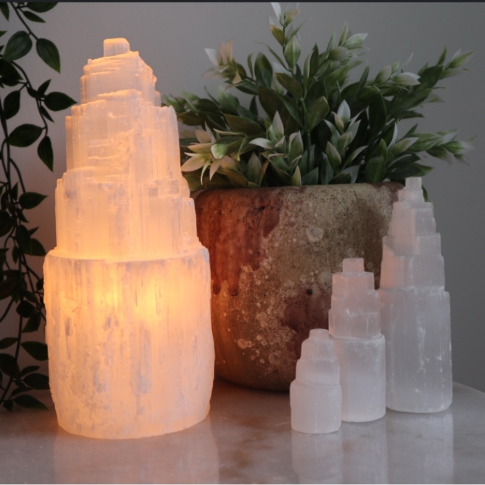 Large stain spar aka selenite tower lamp